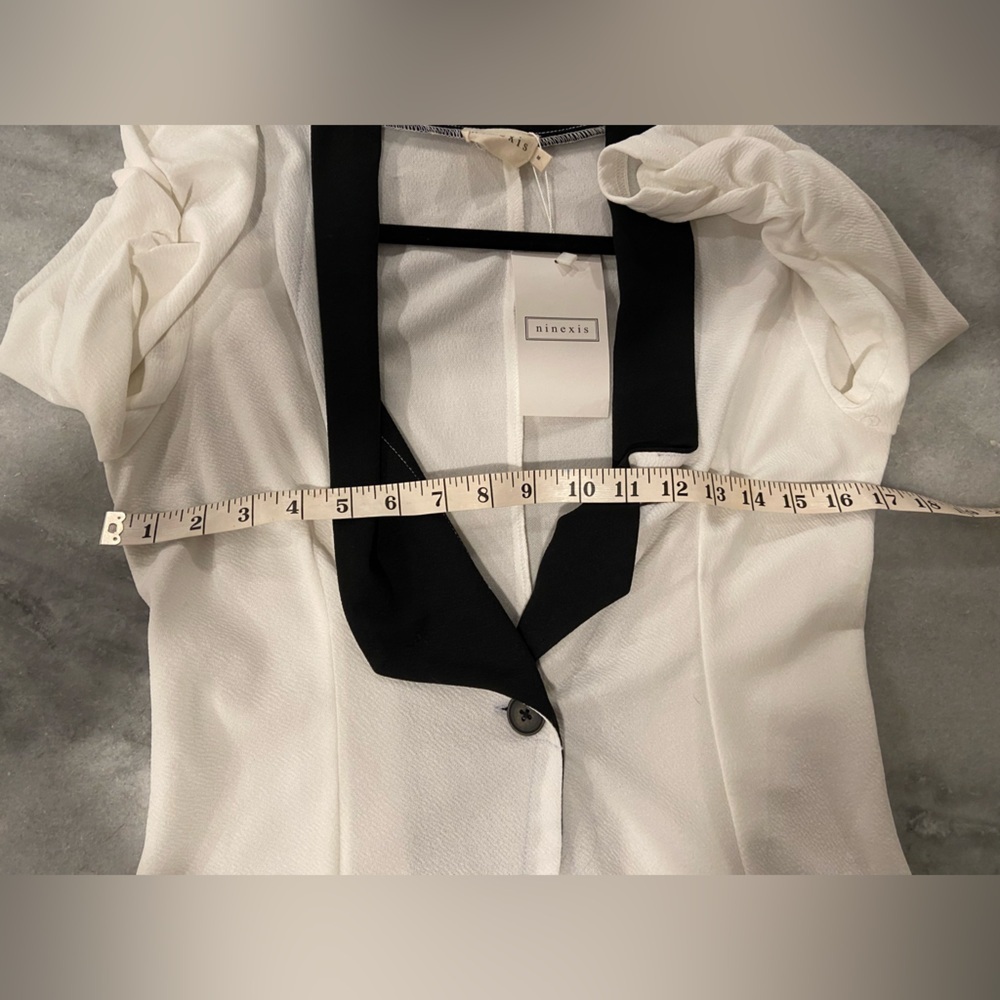 Ninexis White Black Lapel Lightweight Button Ruched 3/4 Sleeve Blazer Size M - Picture 8 of 12